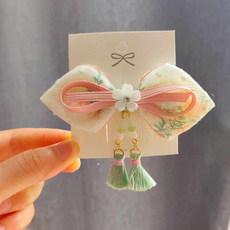 中国风女童发饰汉服头饰儿童古风蝴蝶结头饰流苏侧边夹对夹一对