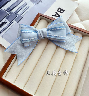 轻洛丽塔风温柔风蓝色蝴蝶结拖尾发饰儿童女孩发卡配饰粉色黄色紫