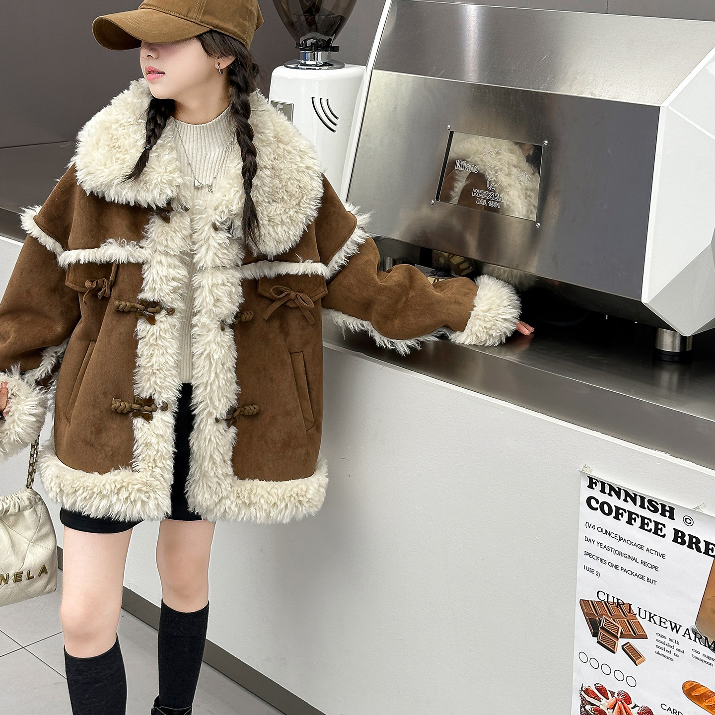 女童加绒加厚皮毛一体外套