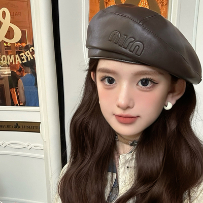 艾佳微皮质蓓蕾帽女秋冬百搭