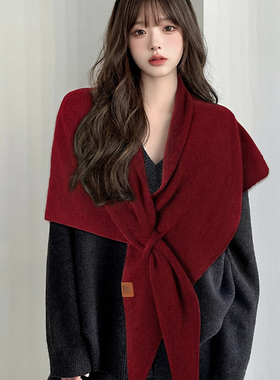 【蜜蜂心愿社】新款百搭含羊毛三角围巾女秋冬护颈保暖围脖纯色