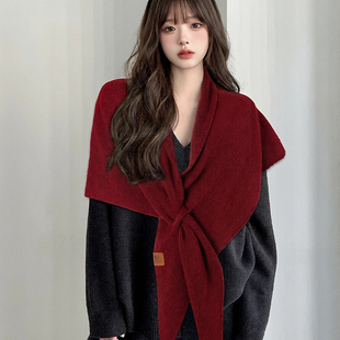 【蜜蜂惊喜社】新款百搭含羊毛三角围巾女秋冬护颈保暖围脖大披肩