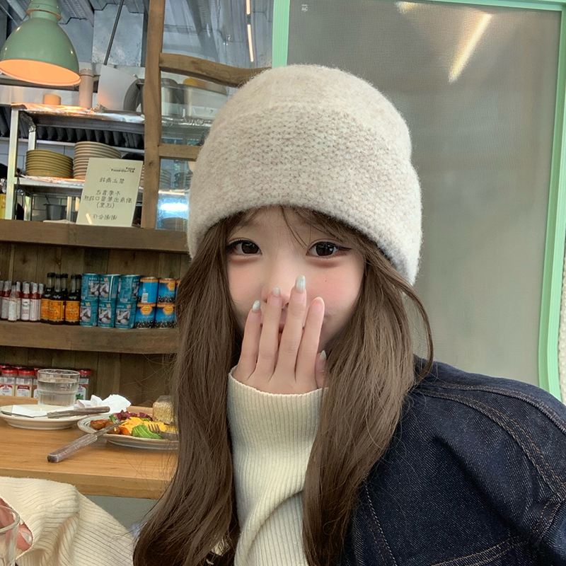 2025新款秋冬毛线堆堆帽大头围百