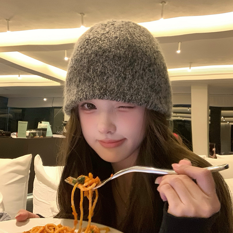 韩系ins风氛围感针织堆堆帽显脸