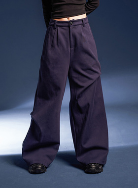 MONTION紫色高克重复古大廓形休闲显廋直筒宽松慵懒阔腿针织裤女
