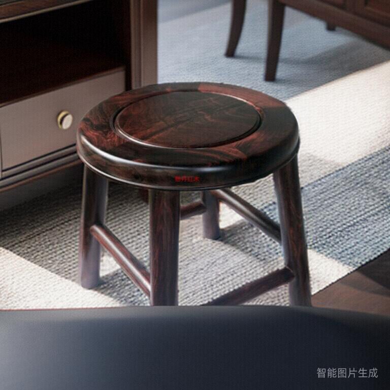 老挝大红酸枝圆凳 交趾黄檀矮凳 老红木成人板凳 成人实木换鞋凳
