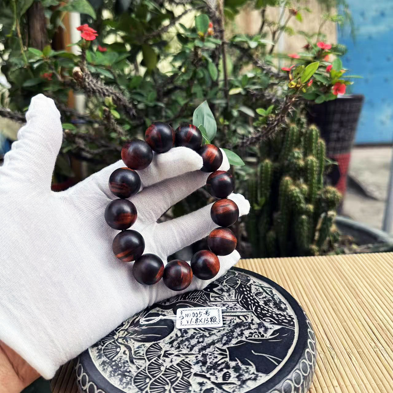 大红酸枝木同料手串005号1.8&times;13颗交趾黄檀红木佛珠手串工艺实拍