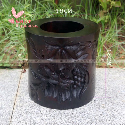大红酸枝精雕整木笔筒 交趾黄檀老料红木 生磨上蜡 天然无漆环保