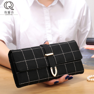 绣线钱夹 复古大容量包盖式 绮嫚诗女士钱包长款 磨砂三折多卡位女式