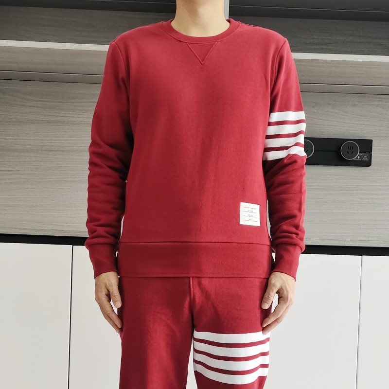 春秋季本命年枣红色tb卫衣男纯棉圆领套头衫休闲运动服女情侣外套