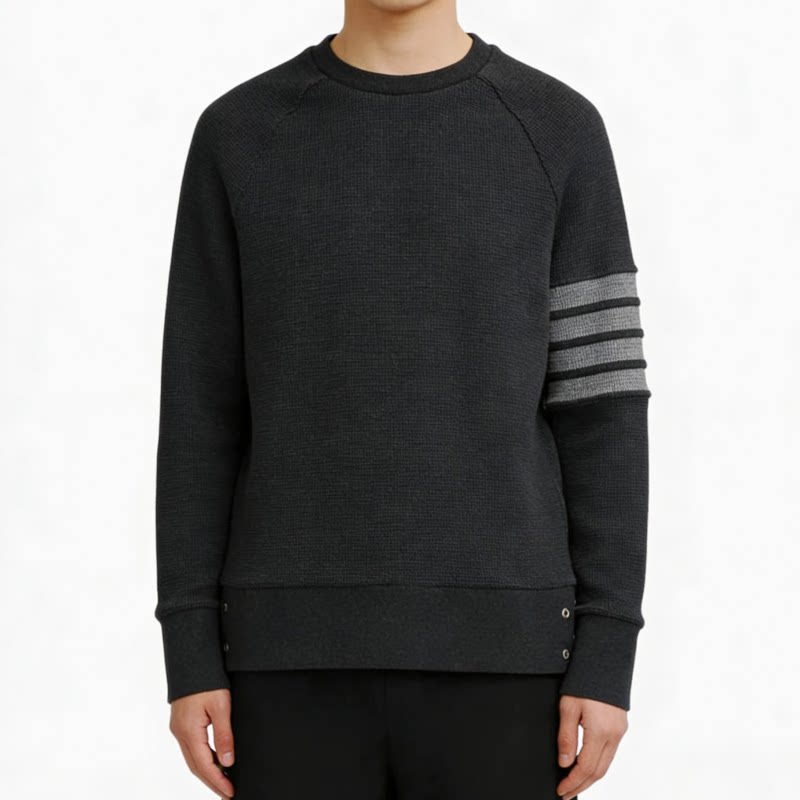 春秋季tb卫衣男纯棉华夫格圆领套头衫条纹休闲宽松运动服外套潮牌