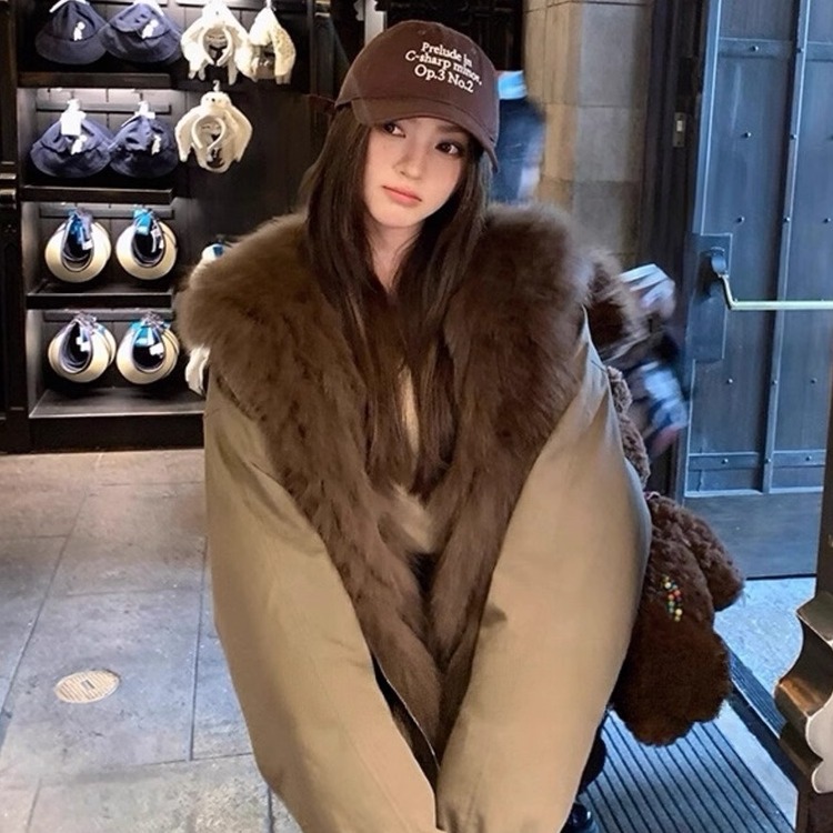 轻奢真狐狸毛领保暖派克羽绒服
