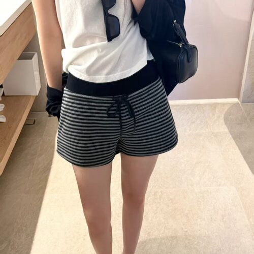 慵懒风条纹休闲短裤女夏季运动裤