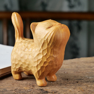 黄杨黄金檀绿檀小猫木雕现代同款童趣可爱动物简约傲娇猫咪手把摆