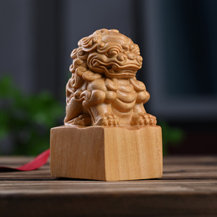 黄金檀木雕狮子印章手把件办公室桌面工艺品摆件汽车饰品抓周官印