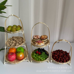 竹编竹篮水果篮点心盘多层收纳托盘蛋糕展示置物架竹篮竹制品