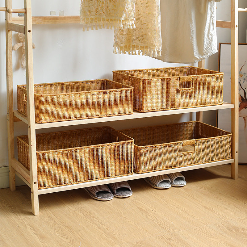 抽屉式茶几电视柜格子柜收纳筐塑料编收纳框杂物整理储物篮子藤编