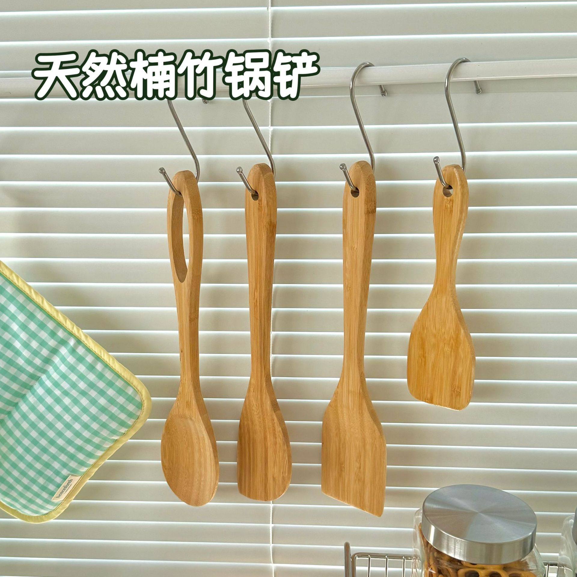 竹锅铲不粘锅家用无漆长柄弯铲耐