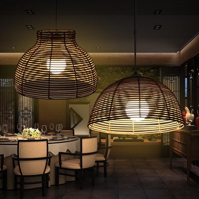 日式复古手工藤编吊灯灯具家用灯罩餐厅灯编织现代竹编灯灯笼侘寂
