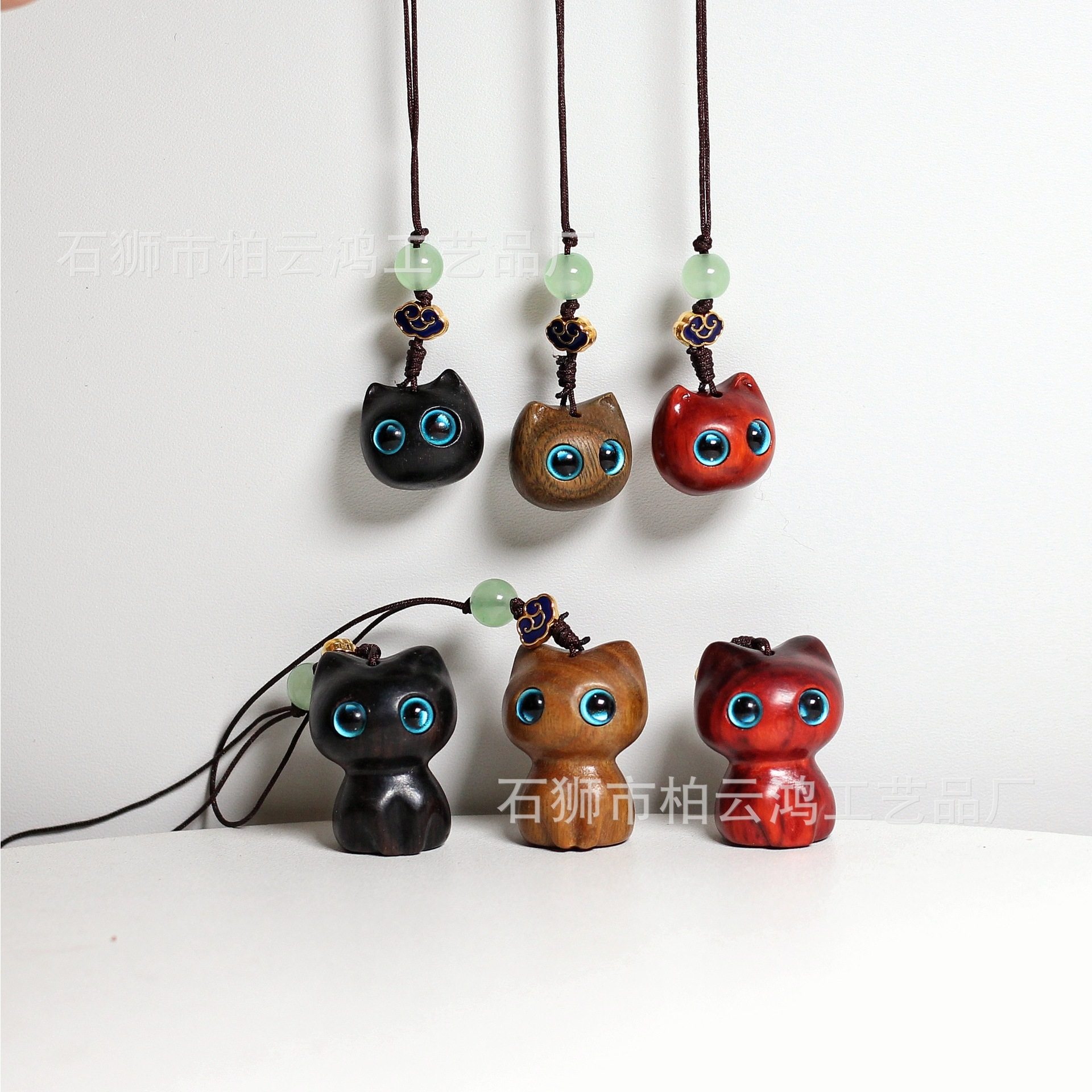 绿檀猫头挂件可爱黑檀小猫钥匙扣紫檀手机链配饰配件吊坠挂绳,特色手工艺,其他特色工艺品,淘宝优惠券,粉丝福利购,淘宝优惠卷