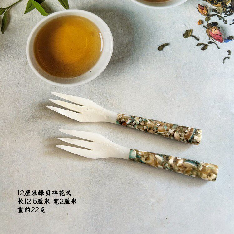 碎花柄贝壳叉珍珠蚌壳调羹甜品点