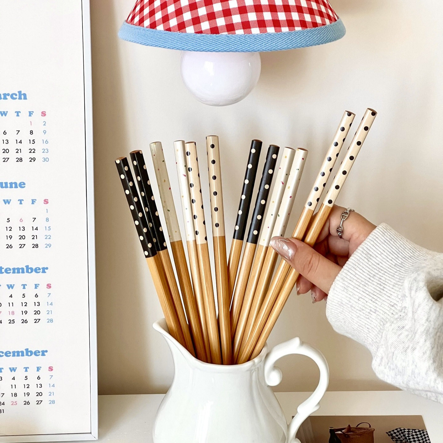 创意简约质感波点筷天然竹木竹筷子礼盒装筷子卡通家用高级感木质