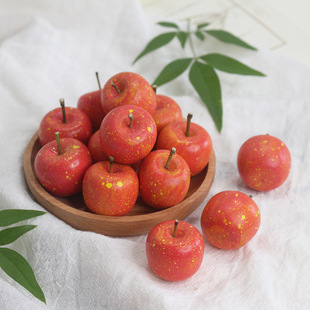 迷你造景手绘木雕小苹果仿真水果模型装 饰摆件道具青苹果红苹果