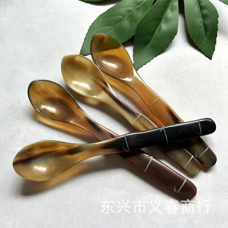 天然牛角竹节柄勺调料勺点心勺搅