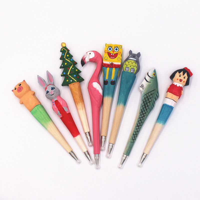 木质动物系列木雕笔可更换笔芯0.5mm规格盖帽中性笔创意日常书写