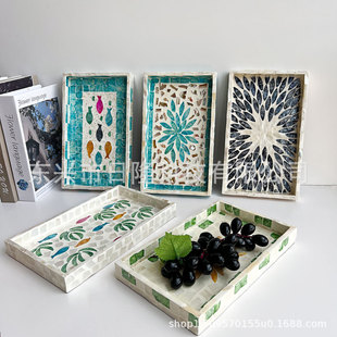 天然贝壳托盘高颜值贝母茶盘家用ins收纳盘桌面置物盘子北欧轻奢