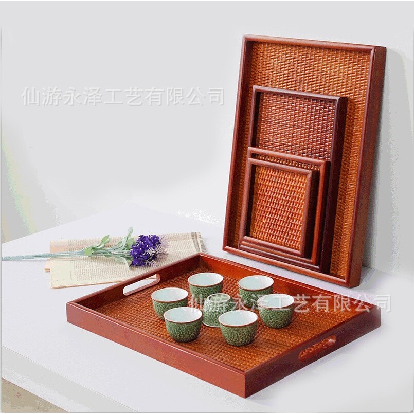 永泽原木美容院藤编托盘长盘