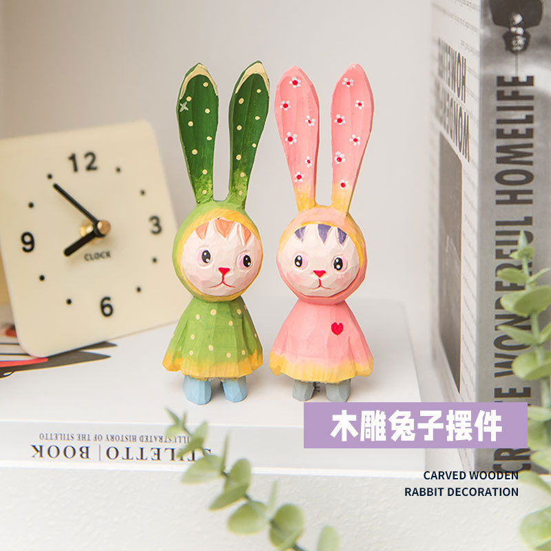 手工木雕长耳朵兔系列跨境木制工