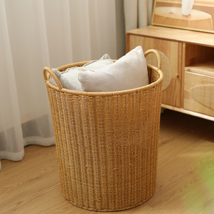 仿藤编高款收纳桶酒店脏衣篮玩具筐圆形字画瑜伽垫置物筐带耳简约