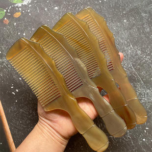 牛角梳刻花长柄带把梳凤尾20厘米厚实美发按摩梳刮痧梳牛角制品