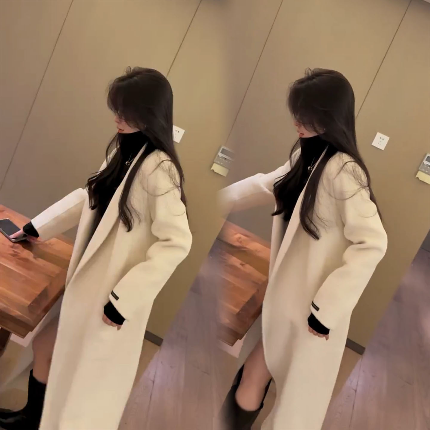 韩系老钱风极简廓形中长款风衣女