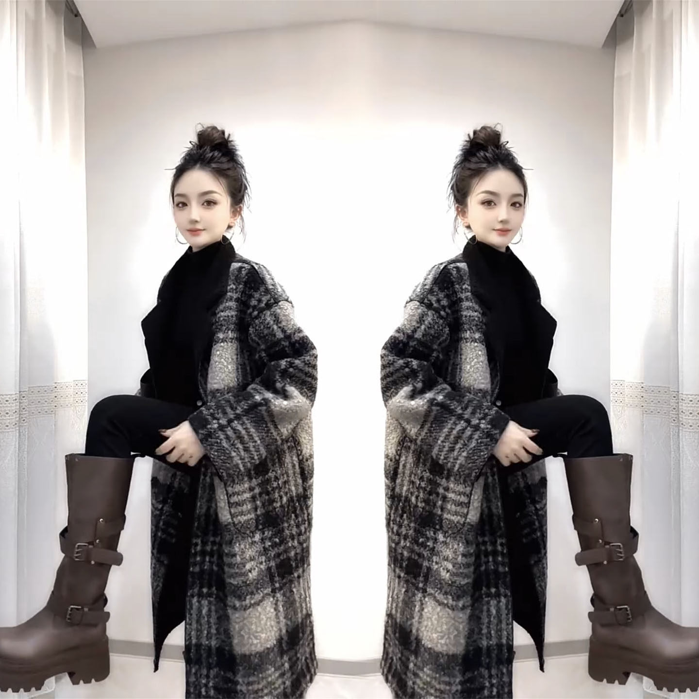 通勤风时尚气质高级感格子风衣女中长款西装领长袖百搭气质外套潮,女装/女士精品,风衣,淘宝优惠券,粉丝福利购,淘宝优惠卷