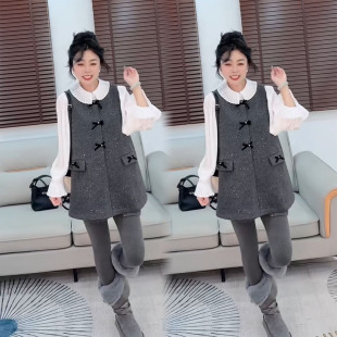 淑女风蝴蝶结亮钻马甲衬衫短裤三件套女冬季新款高级感显瘦套装潮