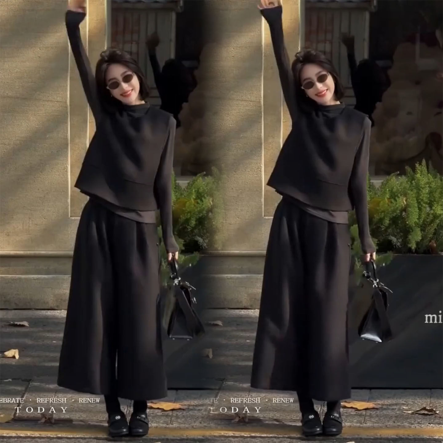 简约休闲通勤风黑色三件套女秋冬季宽松百搭打底衫马甲阔腿裤套装,女装/女士精品,时尚套装,淘宝优惠券,粉丝福利购,淘宝优惠卷