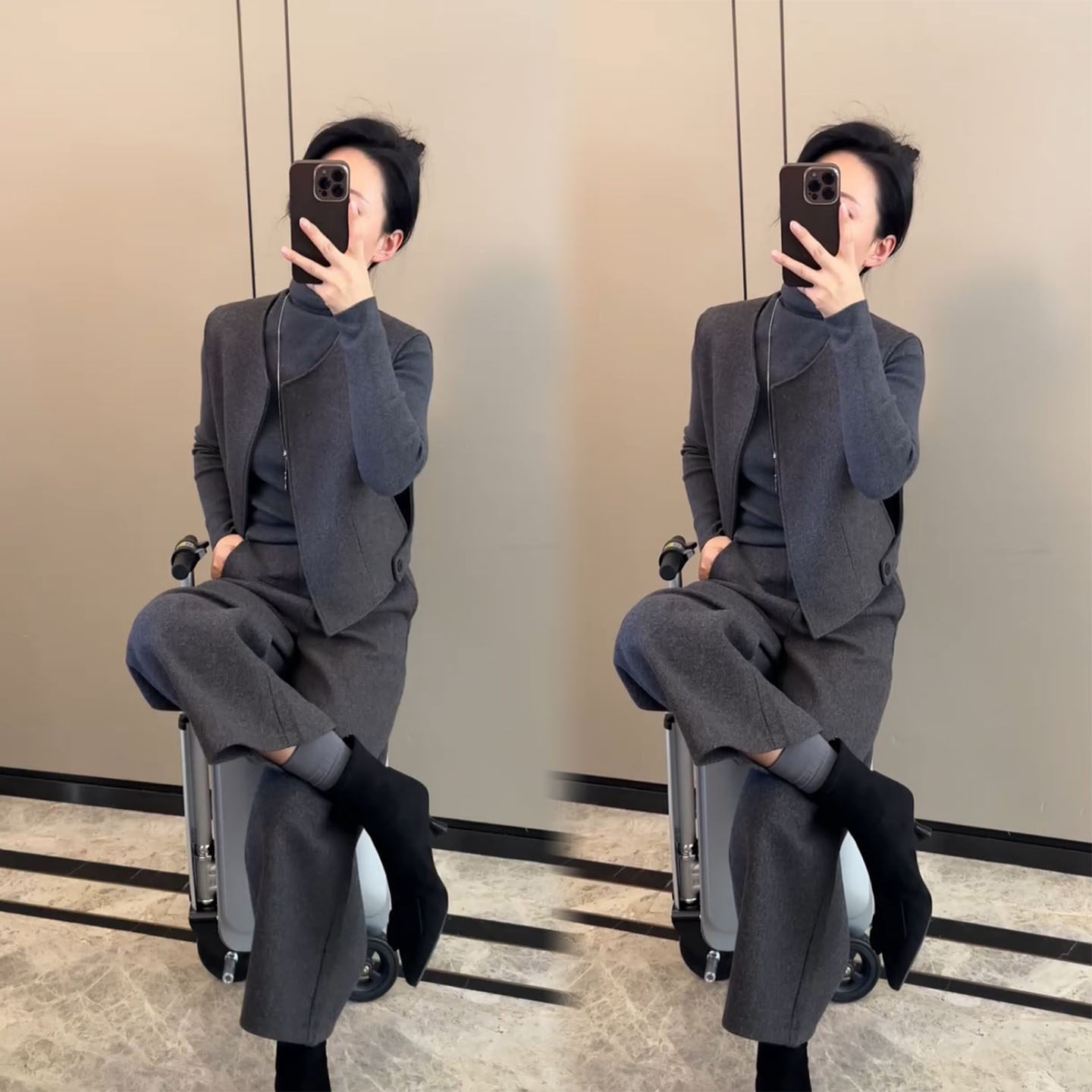 2025秋冬季新款极简风宽松套装女通勤穿搭马甲小衫阔腿裤三件套潮