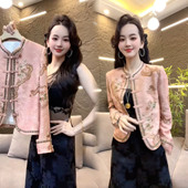 秋冬季 百搭上衣 外套女立领提花高级感时尚 设计感新中式 风盘扣短款