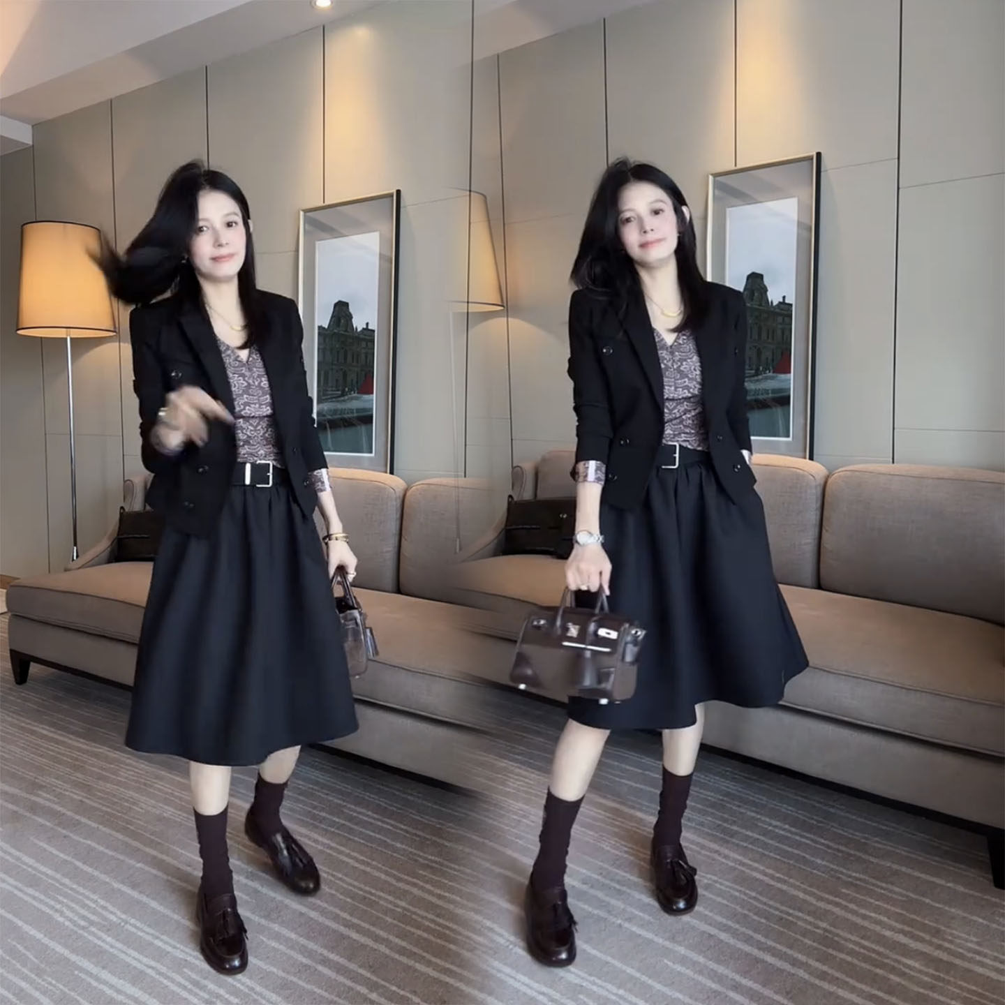 长袖西装外套百搭打底衫高腰半身裙气质高级感春秋季新款三件套潮,女装/女士精品,时尚套装,淘宝优惠券,粉丝福利购,淘宝优惠卷