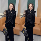 立领显瘦上衣高腰半身裙套装 新中式 盘扣高级感气质两件套女秋冬季