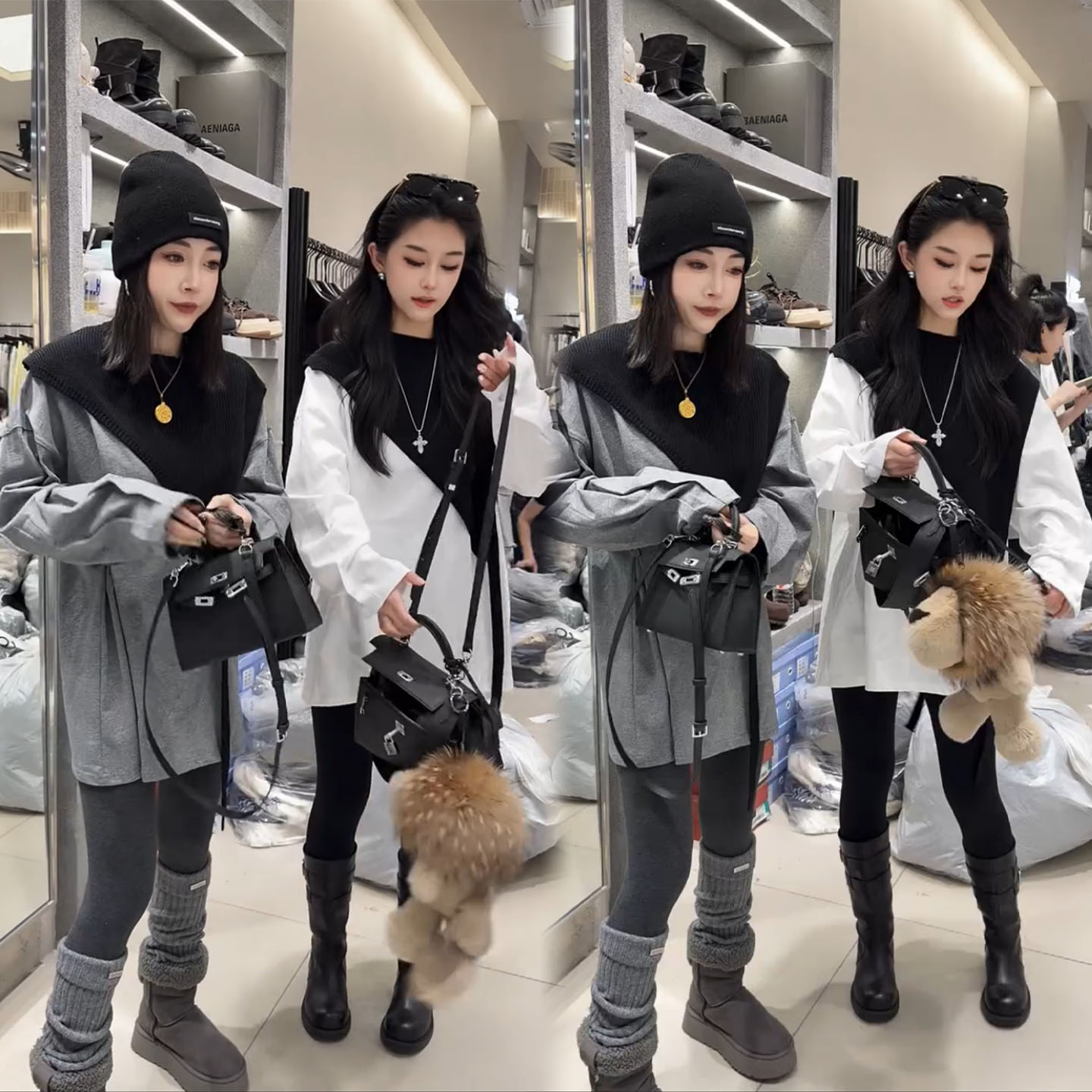 2025冬季新款时尚披肩小衫两件套女保暖宽松显瘦百搭气质套装女潮