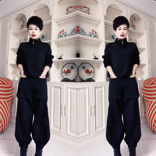 洋气显瘦立领卫衣阔腿裤 女2025秋冬新款 气质两件套潮 纯色套装 时尚