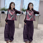 子套装 新中式 女潮 新款 马甲裤 国风气质百搭复古两件套女秋冬季 时尚