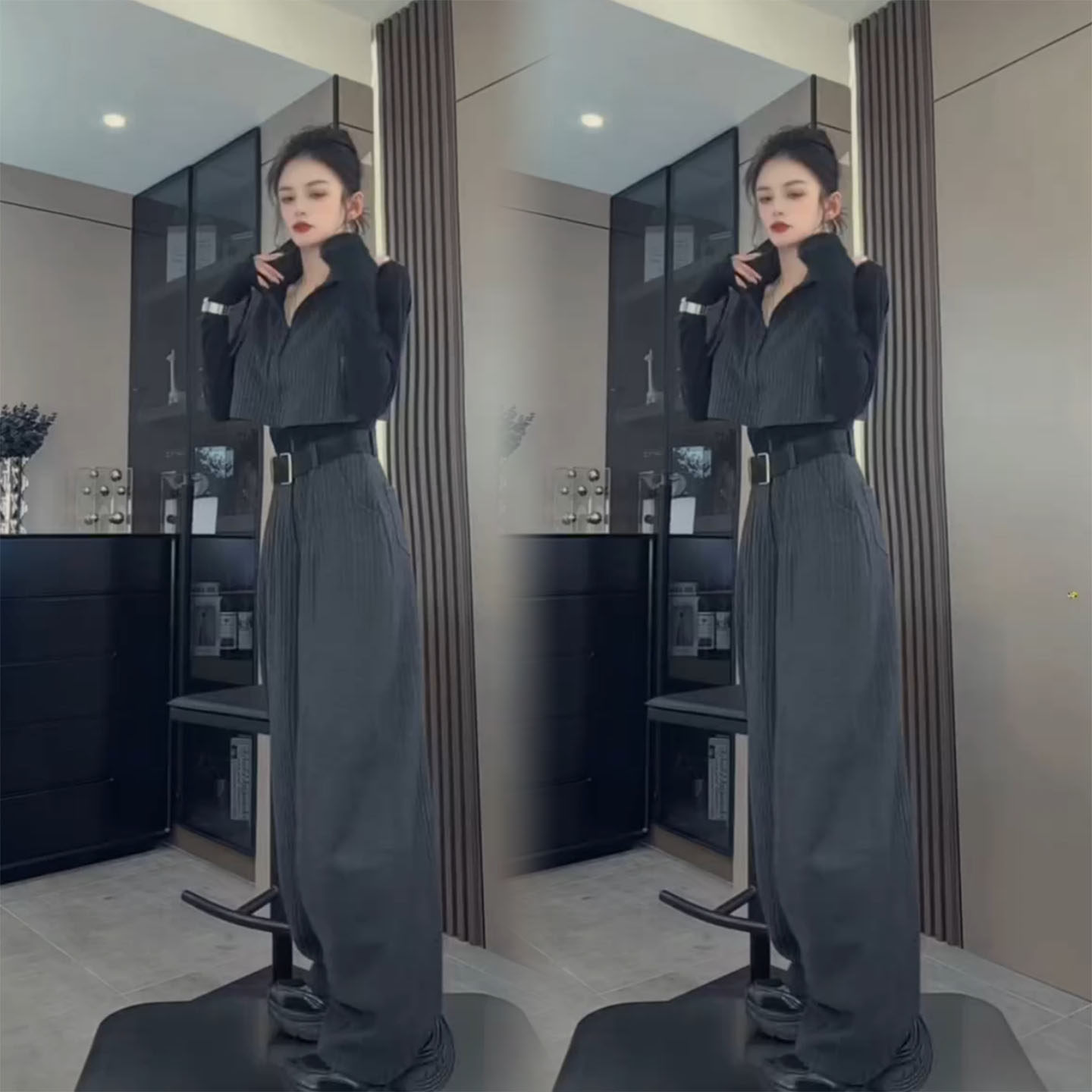 极简风高级感条纹假两件卫衣外套+裤子秋冬修身显瘦设计感套装女,女装/女士精品,时尚套装,淘宝优惠券,粉丝福利购,淘宝优惠卷