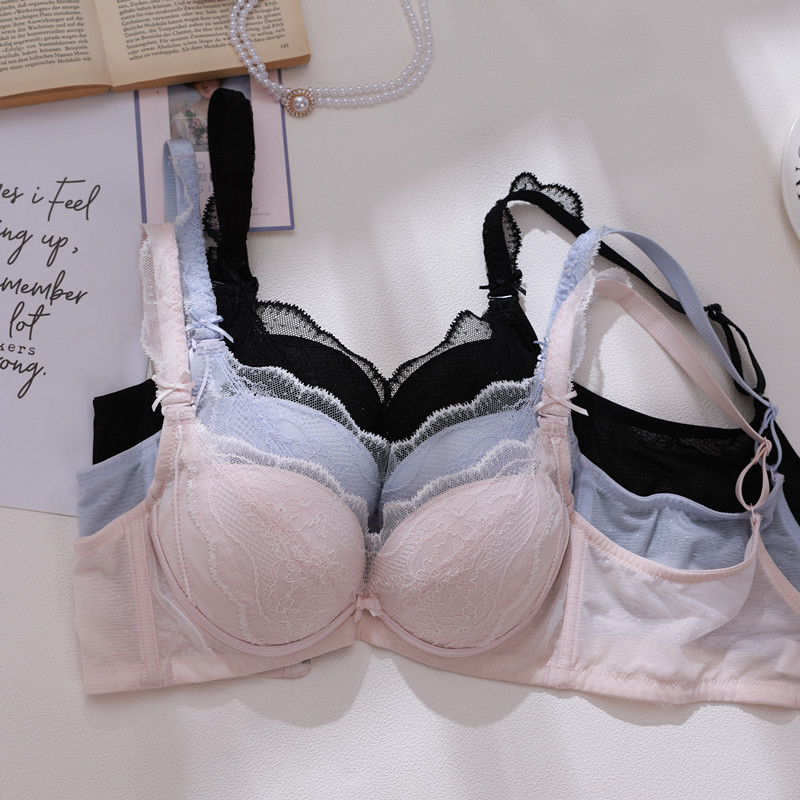 新品古拉苏文胸厚杯聚拢小胸加厚性感蕾丝侧收副乳女士内衣77069