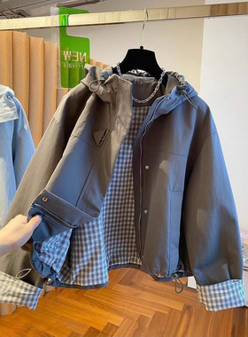 胖mm大码300斤韩系连帽风衣2026春秋款高级小众设计工装防风夹克