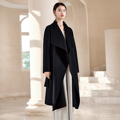 100纯山羊绒双面呢大衣女士长款秋冬气质女装高品质宽松毛呢外套