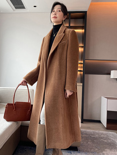 骆马绒羊绒大衣女2023冬季新款简约中长款羊驼绒阿尔巴卡毛呢外套